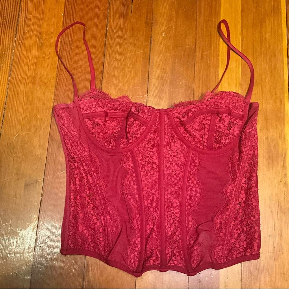 Urban Outfitters Out from Under Modern Love Red Lace Bustier Top